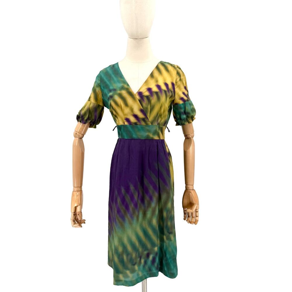Vintage Y2K Escada Sport Green Purple Tie-Dye A-Line Dress